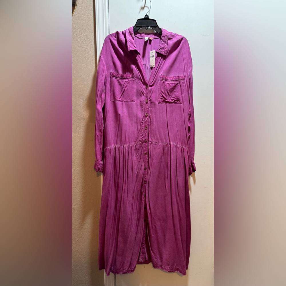NWT Anthropologie PILCRO Kimberly Maxi Shirtdress in Raspberry Size XL